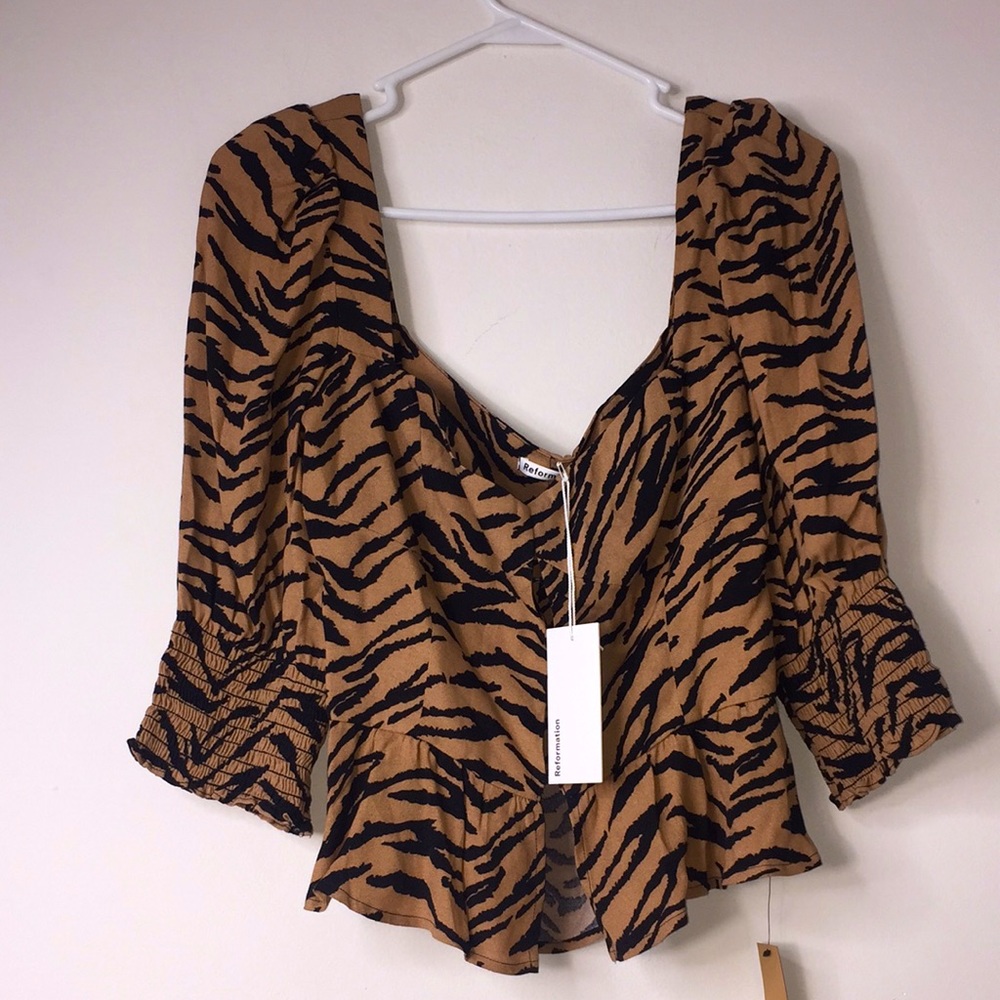 Reformation Zebra Print Blouse - Black and Tan - Picture 5 of 10